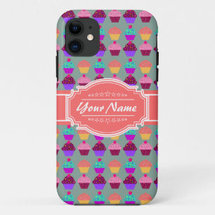 Cupcake Pattern Coral Personalised Name iPhone 11 Case