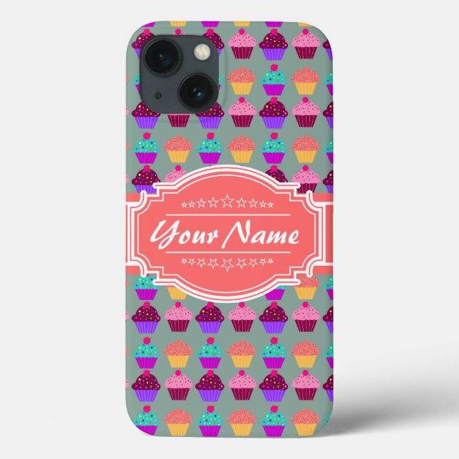 Cupcake Pattern Coral Personalised Name Case-Mate iPhone Case (Back)