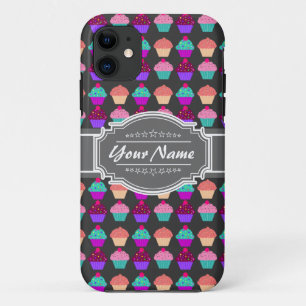 Cupcake Pattern Gray Personalized Name iPhone 11 Case