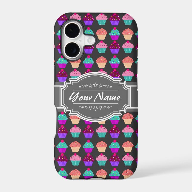 Cupcake Pattern Grey Personalised Name (Back)
