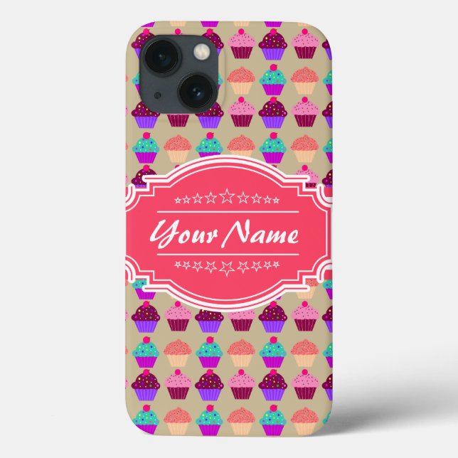 Cupcake Pattern Hot Pink Personalised Name Case-Mate iPhone Case (Back)