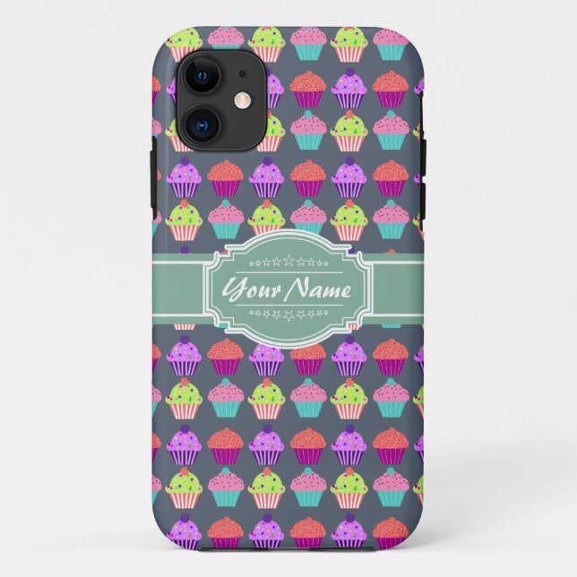 Cupcake Pattern MintPersonalized Name Case-Mate iPhone Case (Back)