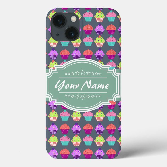 Cupcake Pattern MintPersonalized Name Case-Mate iPhone Case (Back)