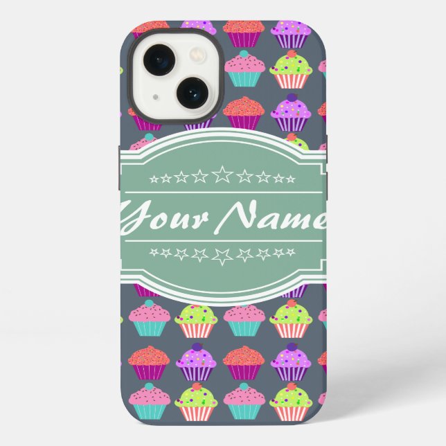 Cupcake Pattern MintPersonalized Name iPhone Case (Back)