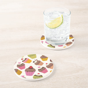 Cupcake Pattern, Muffin Pattern, Chocolate, Hearts Coaster