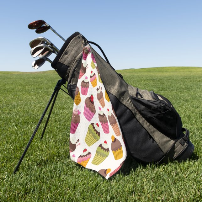 Cupcake Pattern, Muffin Pattern, Chocolate, Hearts Golf Towel (Green)