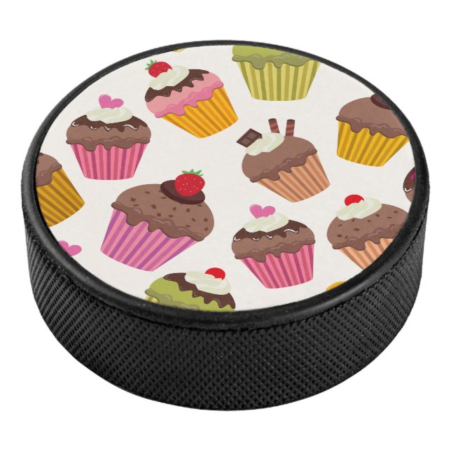 Cupcake Pattern, Muffin Pattern, Chocolate, Hearts Hockey Puck (3/4)