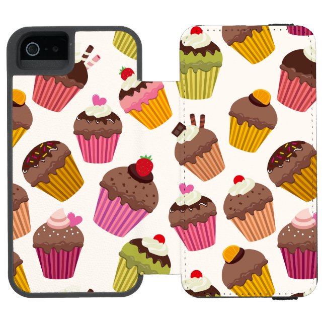 Cupcake Pattern, Muffin Pattern, Chocolate, Hearts Incipio iPhone Wallet Case (Folio Open)