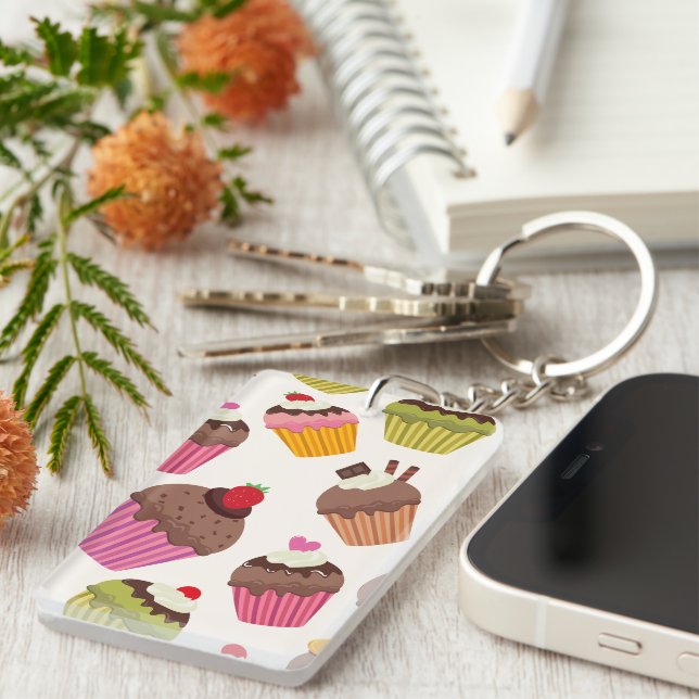 Cupcake Pattern, Muffin Pattern, Chocolate, Hearts Key Ring (Front Right)