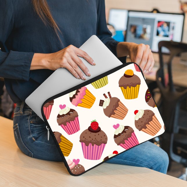 Cupcake Pattern, Muffin Pattern, Chocolate, Hearts Laptop Sleeve (Creator Uploaded)