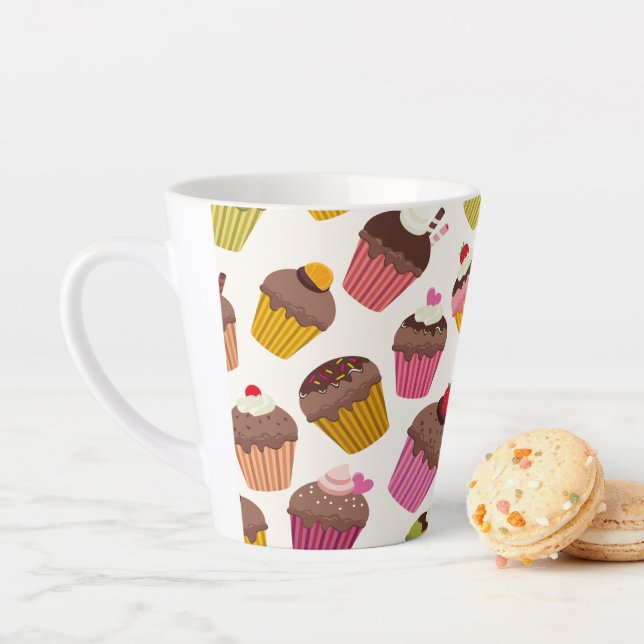 Cupcake Pattern, Muffin Pattern, Chocolate, Hearts Latte Mug (In Situ)