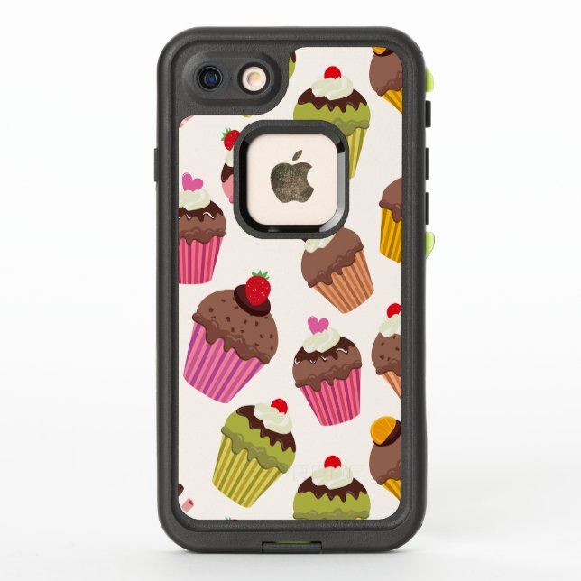 Cupcake Pattern, Muffin Pattern, Chocolate, Hearts LifeProof iPhone Case (Back)