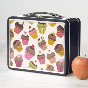 Cupcake Pattern, Muffin Pattern, Chocolate, Hearts Metal Lunch Box