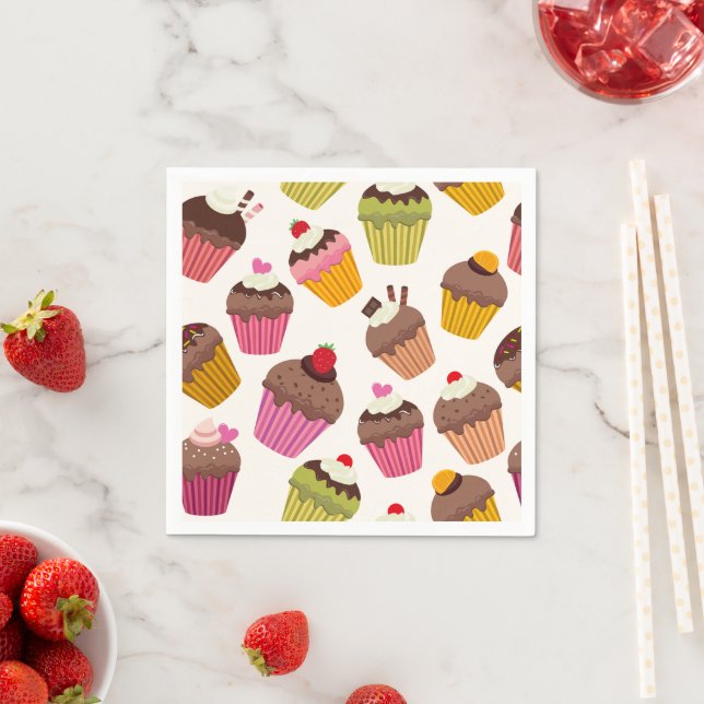 Cupcake Pattern, Muffin Pattern, Chocolate, Hearts Napkin (Insitu)
