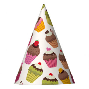 Cupcake Pattern, Muffin Pattern, Chocolate, Hearts Party Hat