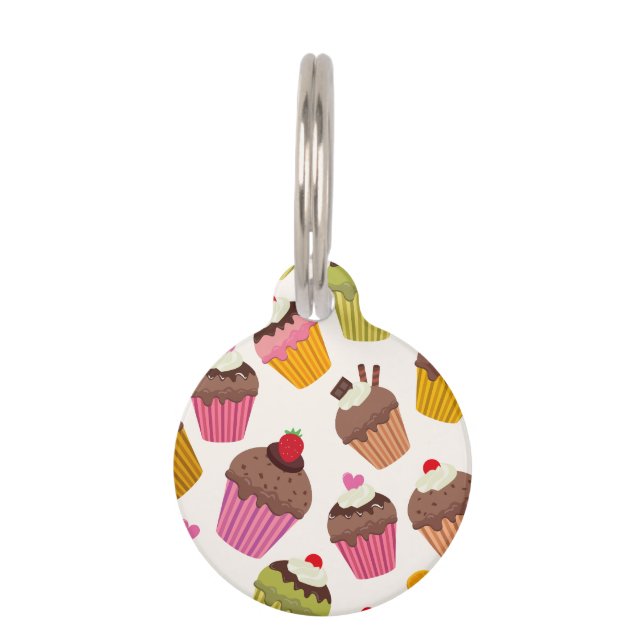Cupcake Pattern, Muffin Pattern, Chocolate, Hearts Pet Tag (Front)