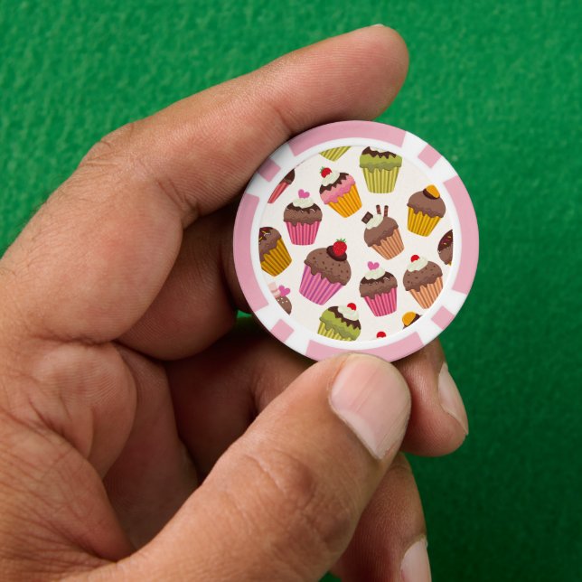 Cupcake Pattern, Muffin Pattern, Chocolate, Hearts Poker Chips (Hand)