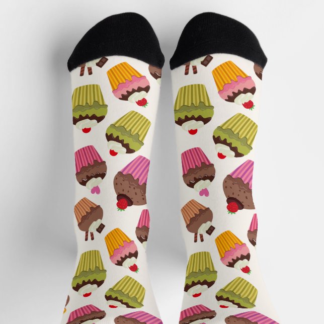Cupcake Pattern, Muffin Pattern, Chocolate, Hearts Socks (Top)