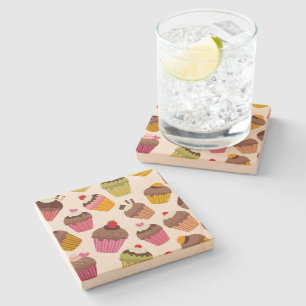 Cupcake Pattern, Muffin Pattern, Chocolate, Hearts Stone Coaster
