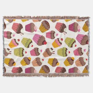 Cupcake Pattern, Muffin Pattern, Chocolate, Hearts Throw Blanket