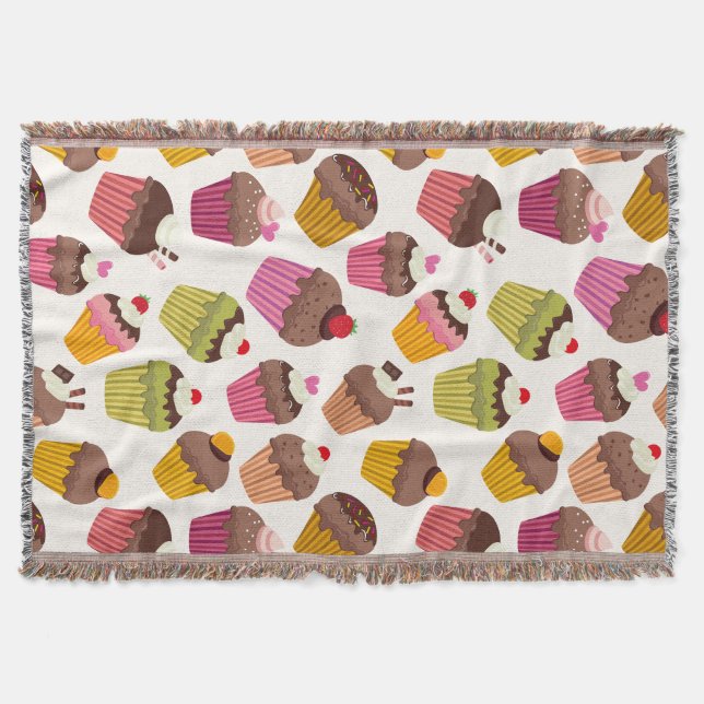 Cupcake Pattern, Muffin Pattern, Chocolate, Hearts Throw Blanket (Front)