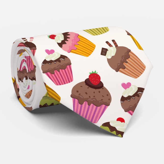 Cupcake Pattern, Muffin Pattern, Chocolate, Hearts Tie (Rolled)