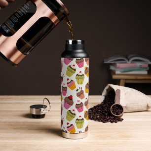 Cupcake Pattern, Muffin Pattern, Chocolate, Hearts Water Bottle