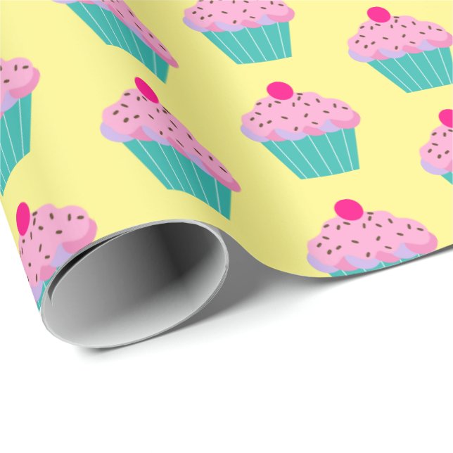 Cupcake Pattern Pink Blue Yellow Cute Wrapping Paper (Roll Corner)