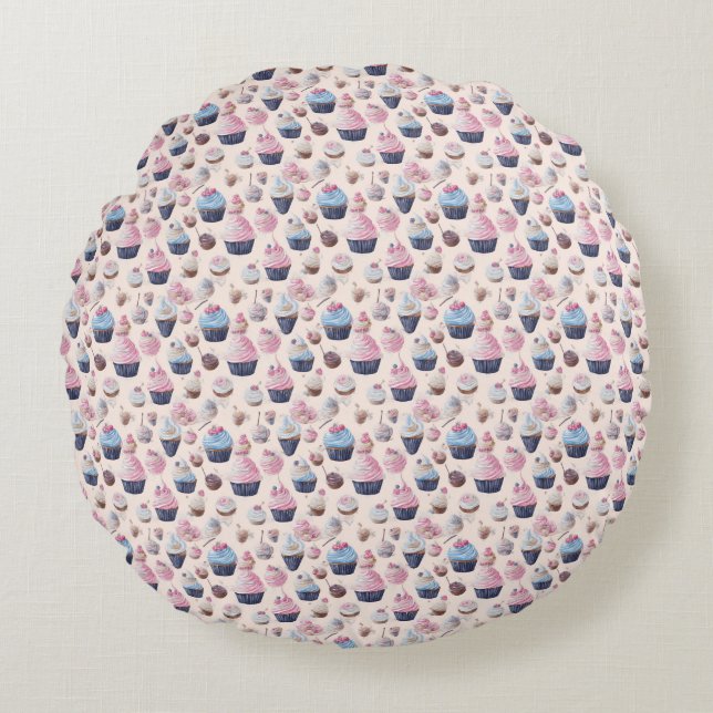 Cupcake Pattern Round Pillow (Front)