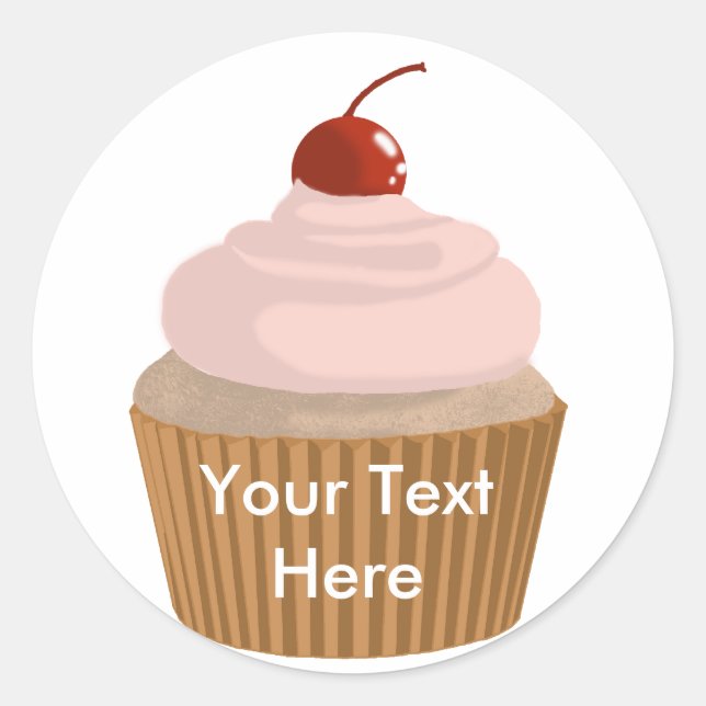 Cupcake-Pink and Brown Classic Round Sticker (Front)
