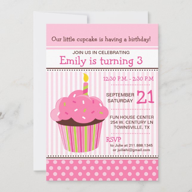 Cupcake Pink Birthday Party Invitation (Front)