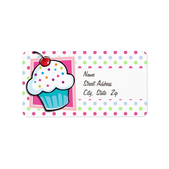 Cupcake, Pink, Blue, Green, Polka Dots Label (Front)