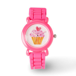Cupcake pink glitter girl kids Watch