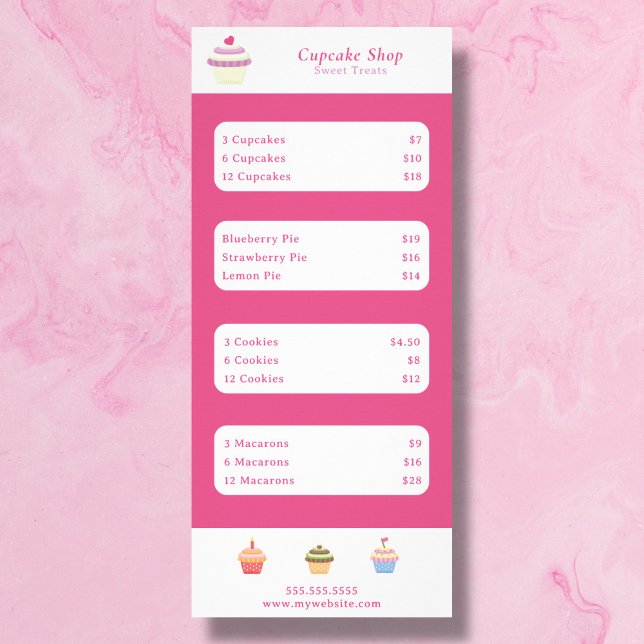 Cupcake Pink Menu & Price List Rack Card (Cupcake Pink Menu & Price List Rack Card)