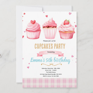 Cupcake pink party theme invitation