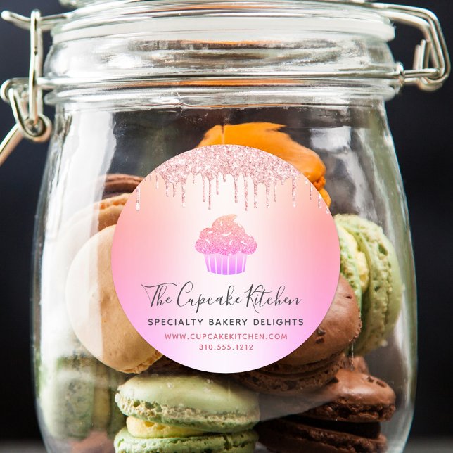 Cupcake Pink Rose Glitter Bakery Rainbow Ombre Classic Round Sticker (Creator Uploaded)