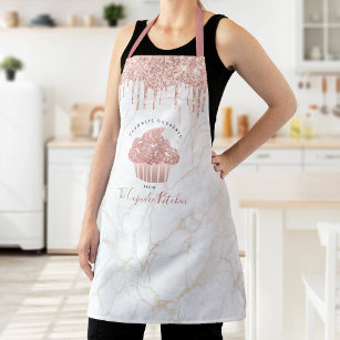 Cupcake Pink Rose Glitter Drips Marble Bakery Chef Apron