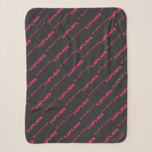 Cupcake Pink Text Custom Black Sherpa Blanket