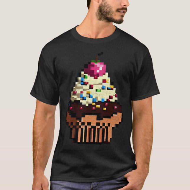 Cupcake Pixel 8 bit Retro Hungry Byte Game Cake Fo T-Shirt (Front)