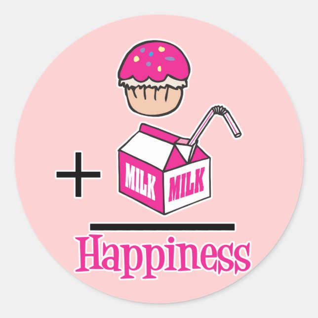 Cupcake Plus Milk Happiness Classic Round Sticker (Front)