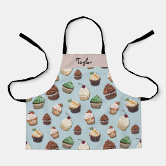 Cupcake Print Add Your Name Steel Blue Bakery  Apron