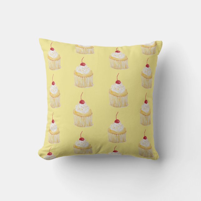 Cupcake Rainbow Sprinkles Throw Pillow (Front)