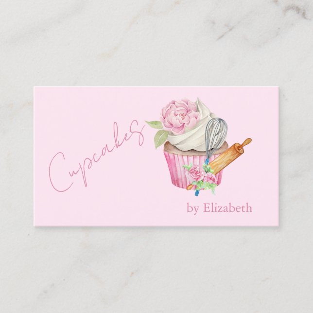 Cupcake,Rolling Pin,Whisk,Flowers  Business Card (Front)