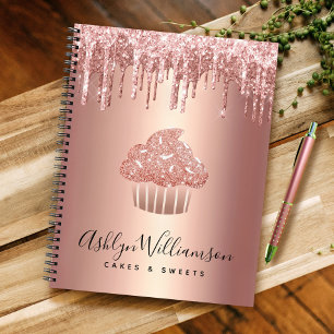 Cupcake Rose Gold Copper Glitter Drips Bakery Chef Notebook