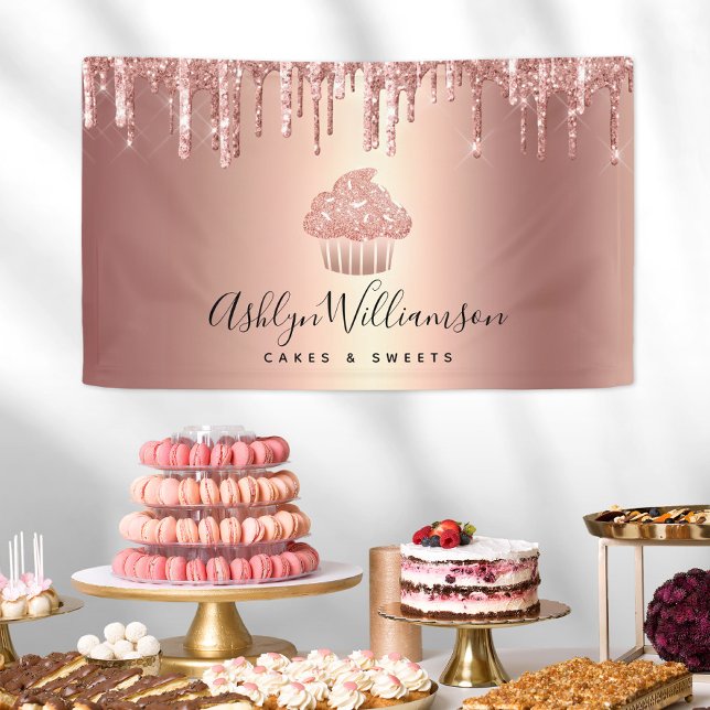 Cupcake Rose Gold Glitter Drips Bakery Pastry Chef Banner (Creator Uploaded)