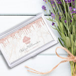 Cupcake Rose Gold Glitter Drips Marble Bakery Chef Business Card Holder<br><div class="desc">Here’s a wonderful, trendy way to show off your brand. Present your best self to your clients, with this elegant, sophisticated, simple, and modern custom name business card holder. A sparkly, rose gold cupcake, glitter drips, and handwritten typography overlay a white marble gold veined background. Personalise with your full name...</div>