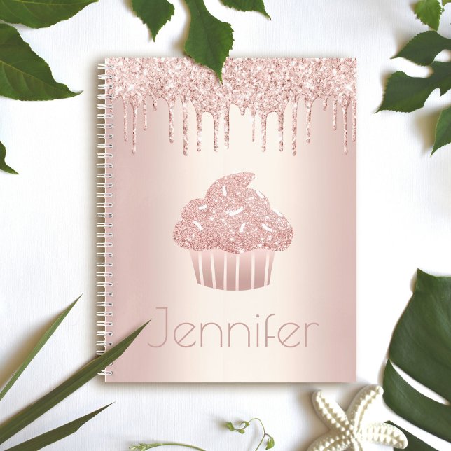 Cupcake rose gold glitter drips name glam modern  notebook (Creator Uploaded)