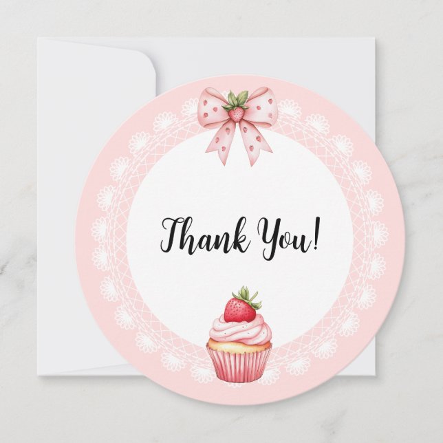 Cupcake Round Baby Shower-Thank You Card (Front)