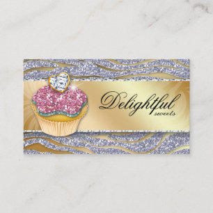 Cupcake Sparkle Bakery Business Card Zebra Silver