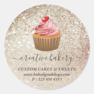 Cupcake sparkle gold bakery pastry classic round sticker